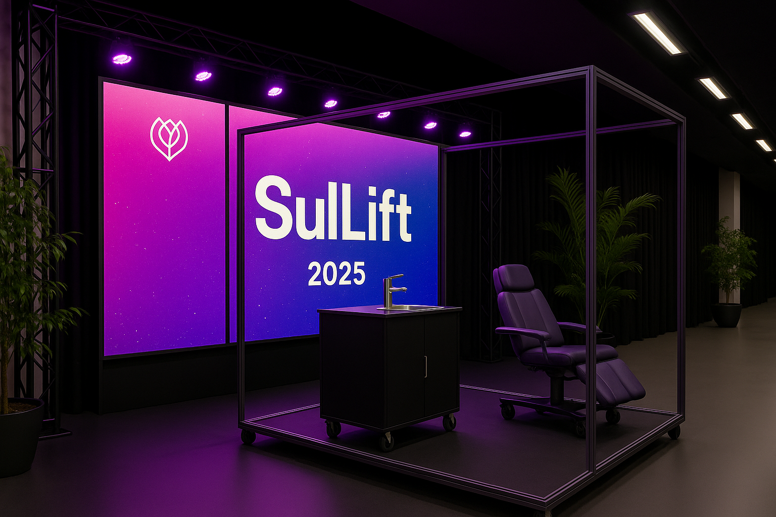 Palco do evento com estrutura e público